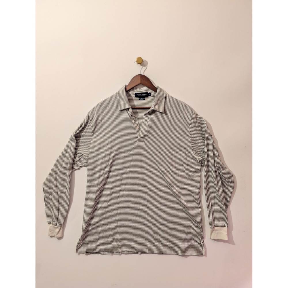 Polo Golf Ralph Lauren Polo Mens XL White Navy Stripe Excellent Pima Cotton